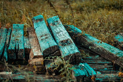 Close-up of fishing net on field