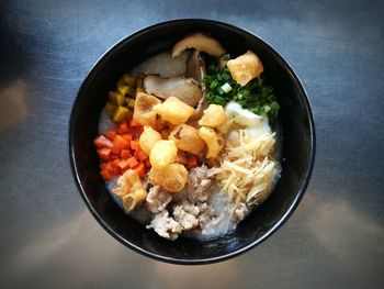 High angle view of food in bowl on table