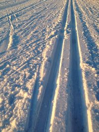 High angle view of snow covered land