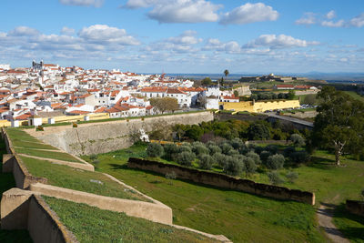 Elvas city historic buildings inside the fortress wall in alentejo, portugal