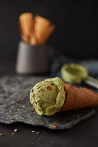 Close-up of ice cream on table