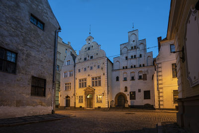 Evening exterior view of the famous ancient three brothers buildings in riga, latvia