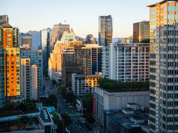 Buildings in downtown vancouver city in morning light