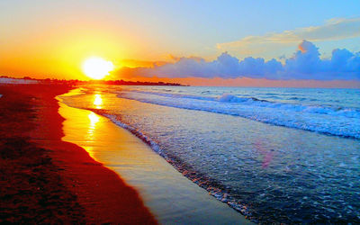 Scenic view of beach against sky during sunset