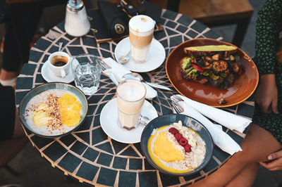 High angle view of food on table