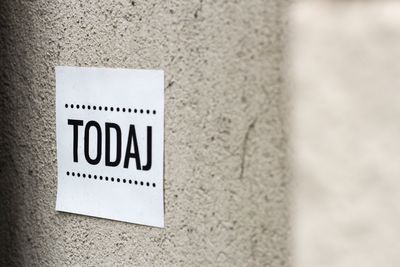 Close-up of text on wall