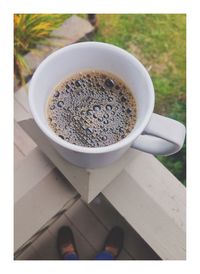 High angle view of coffee on table