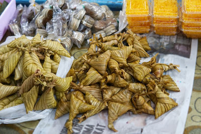 High angle view of vegetables for sale in market