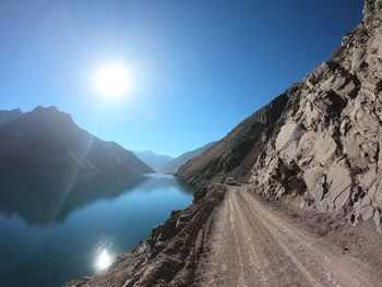 Panoramic view of road amidst mountains against sky