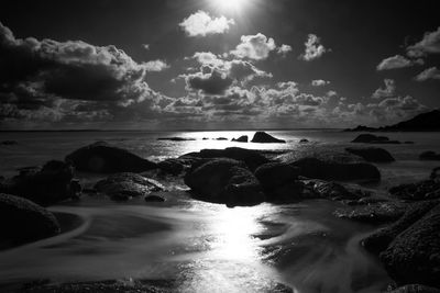 Scenic view of sea against cloudy sky