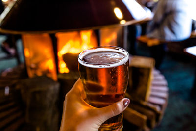 Close-up of beer glass