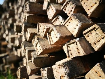 Full frame shot of stack of wood