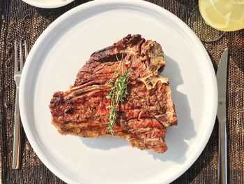 High angle view of food in plate on table