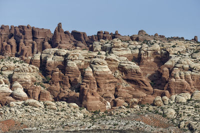 Scenic view of rocks against clear sky