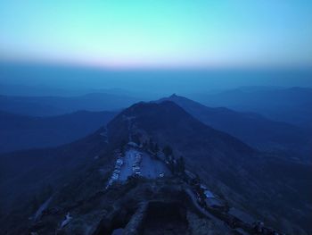 High angle view of mountains against sky