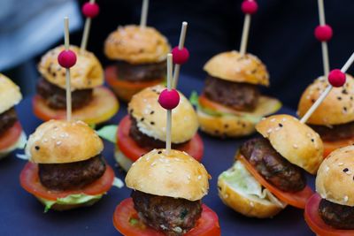 Close-up of burger appetizers