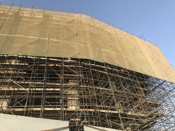 Low angle view of construction site against clear sky