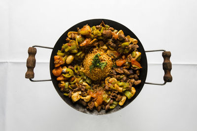 High angle view of bread in plate on table