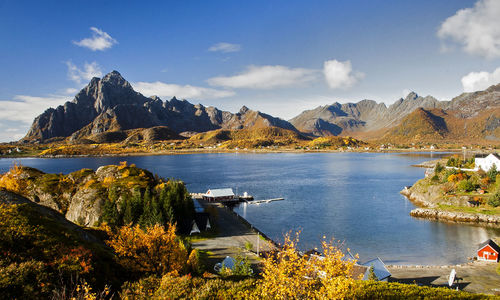 Scenic view of sea and mountains in the fjords of norway