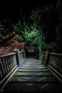 High angle view of staircase at night