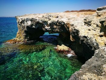 Scenic view of sea against blue sky