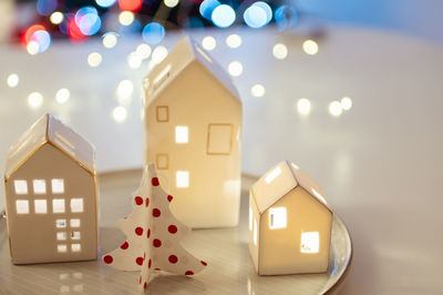 Close-up of christmas decoration on table