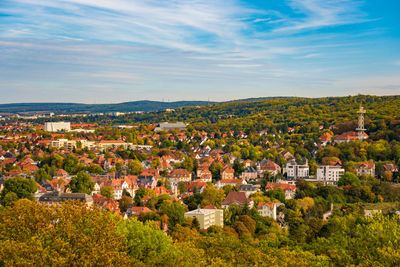 View of townscape against sky during autumn