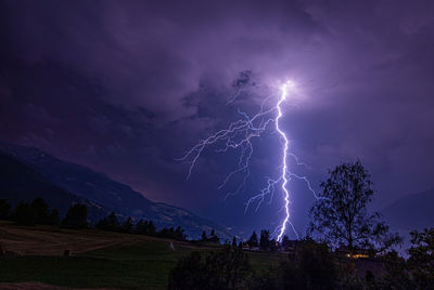 Lightning in sky at night