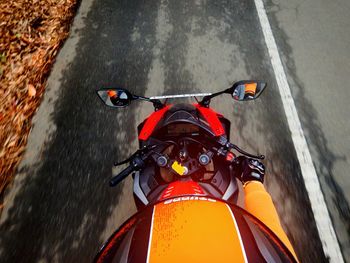 High angle view of bicycle on road