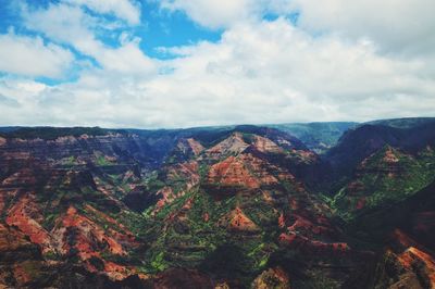 Scenic view of mountains at waimea canyon state park against sky