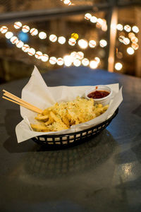 Close-up of food served on table in restaurant