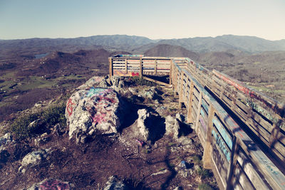 High angle view of abandoned cars on mountain