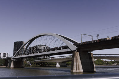 Low angle view of bridge over river against sky