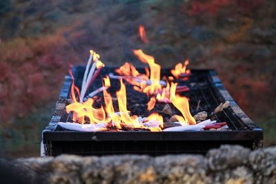 Close-up of meat on barbecue grill