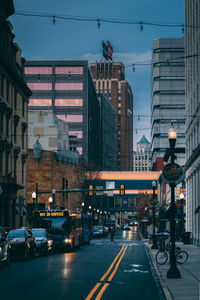 View of city street and buildings