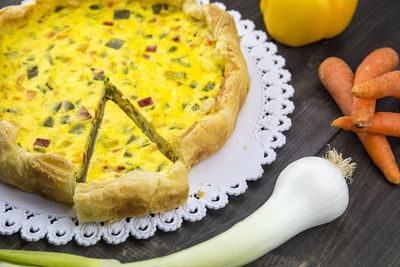High angle view of cake in plate