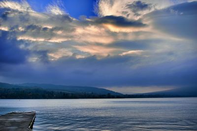 Scenic view of lake against cloudy sky