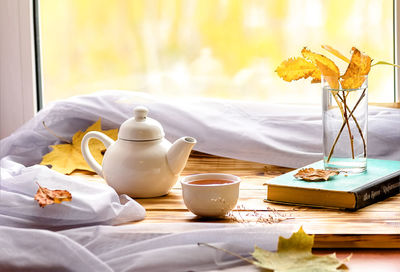 Tea cup on table