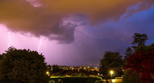 Lightning in sky at night