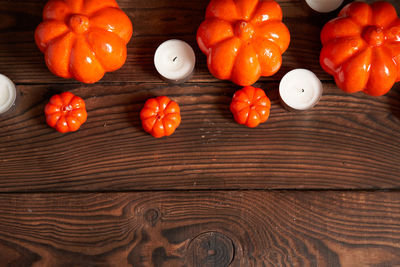 High angle view of orange pumpkins on table