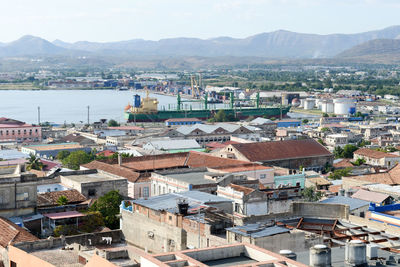 High angle view of townscape against sky