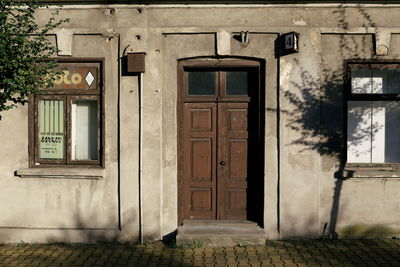 Closed door of building