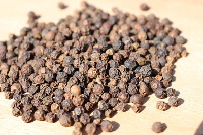 High angle view of coffee beans on table