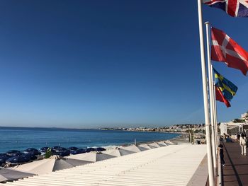 Scenic view of sea against clear blue sky