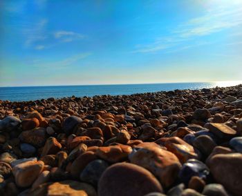 Rocks on beach against sky