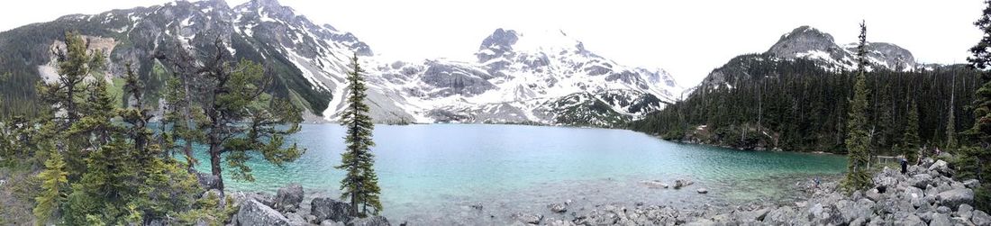 Scenic view of lake with mountains in background