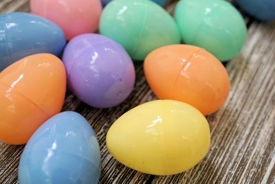 Close-up of multi colored eggs