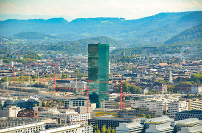 High angle view of prime tower in zurich