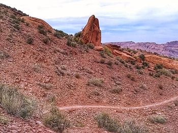 Rock formations on landscape against sky