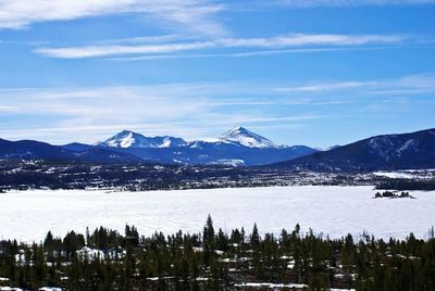 Scenic view of mountains against cloudy sky